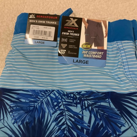 Men’s ZeroXposur blue tropical swim trunks - Picture 3 of 7